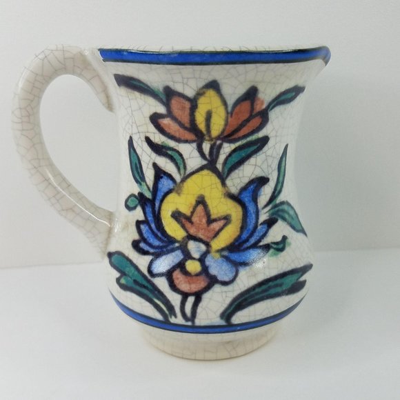 Pottery Barn Creamer Pitcher Vase Iznik Stoneware Turkish Crackleware 5" - Picture 2 of 7